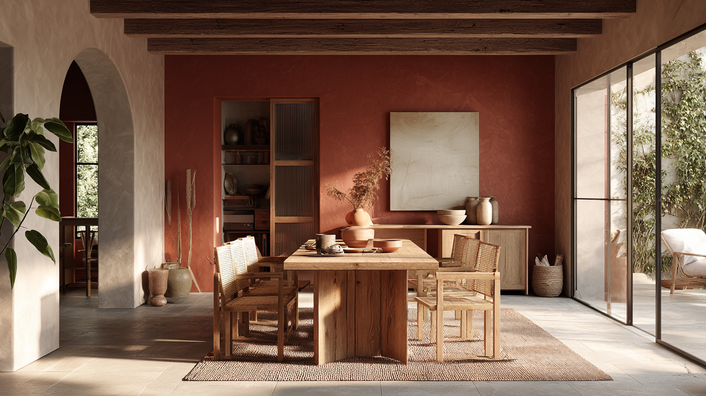 Salle à manger terracotta chaleureuse et méditerranéenne en 2026