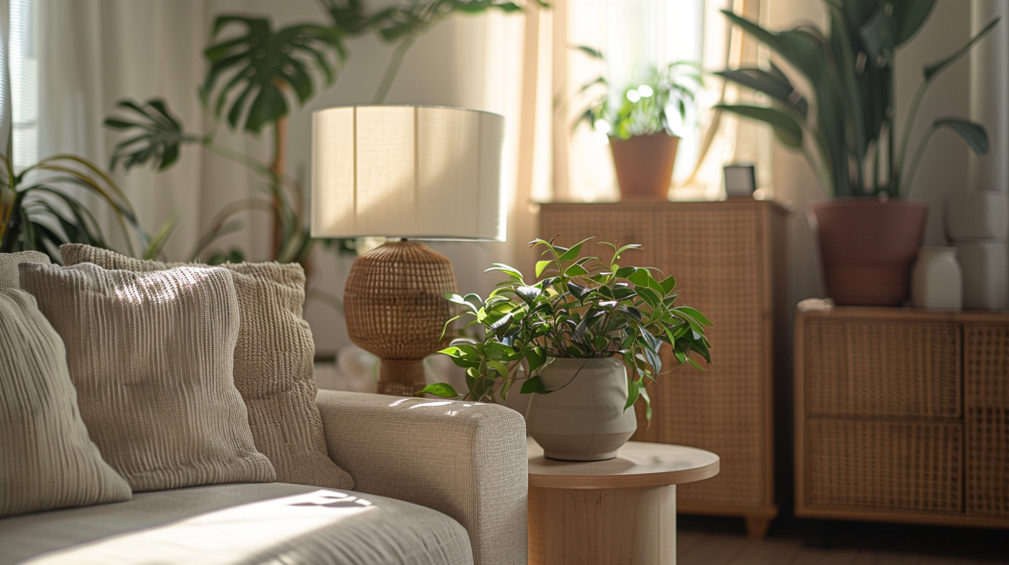 Sélection de sellettes déco en bois, métal et marbre dans un intérieur haut de gamme