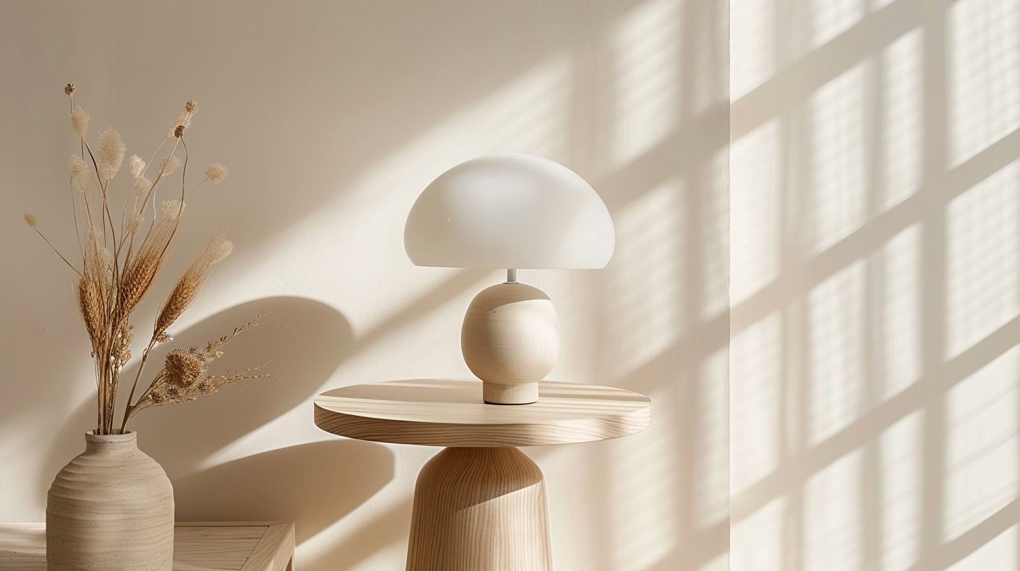 Sellette déco dans un intérieur élégant avec lampe, vase et composition raffinée