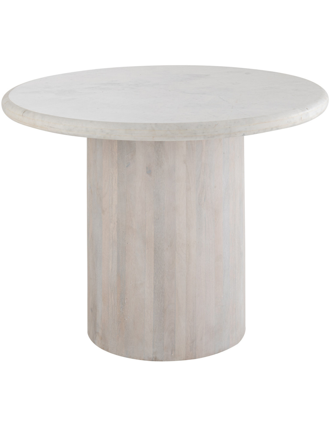 Table design chic Ronde 4 personnes 102 cm Marbre Blanc crème Bois de manguier – Histoires Singulières