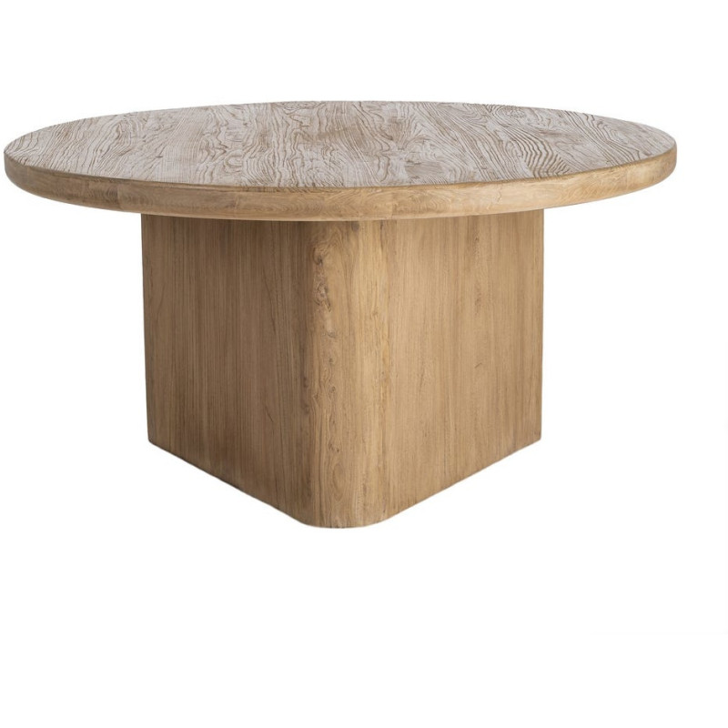 Table design contemporain Ronde 6 personnes 150 cm Bois d'orme recyclé Naturel – Histoires Singulières