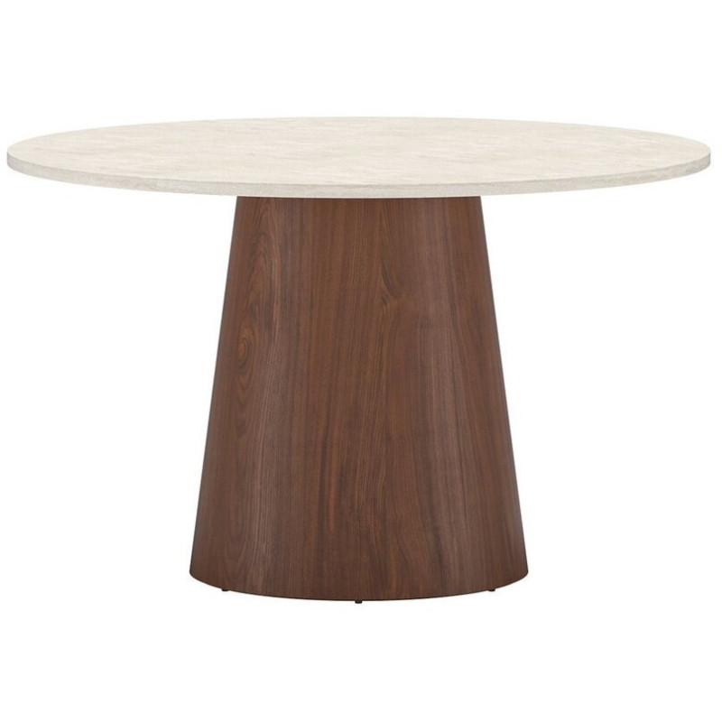 Table design Ronde 6 personnes 120 cm Bois MDF Beige Effet travertin – Histoires Singulières