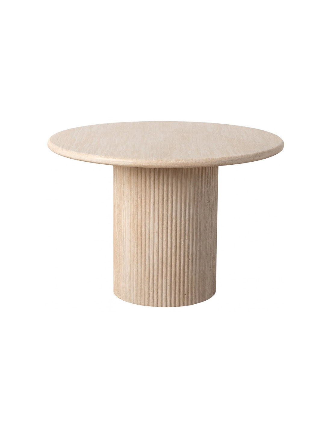 Table minimaliste Ronde 4 personnes 110 cm MDF Beige pierre Carvin – Histoires Singulières
