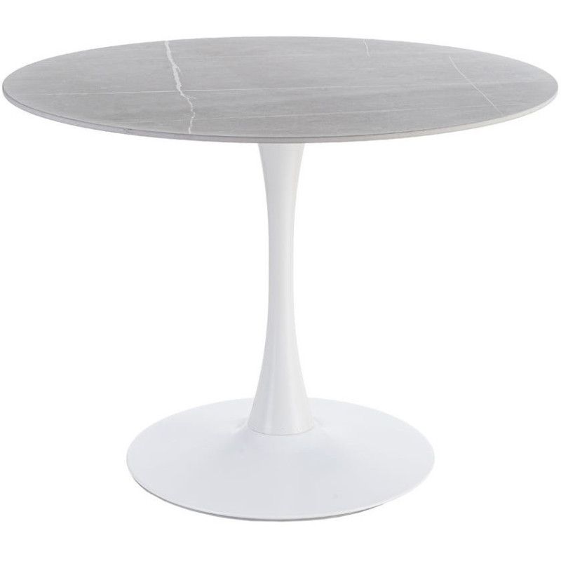 Table moderne chic Ronde 4 personnes Pierre frittée Beige Motif marbré – Histoires Singulières