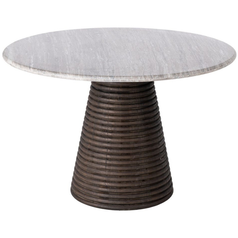Table moderne chic Ronde 6 personnes Marbre Blanc Bois de manguier – Histoires Singulières
