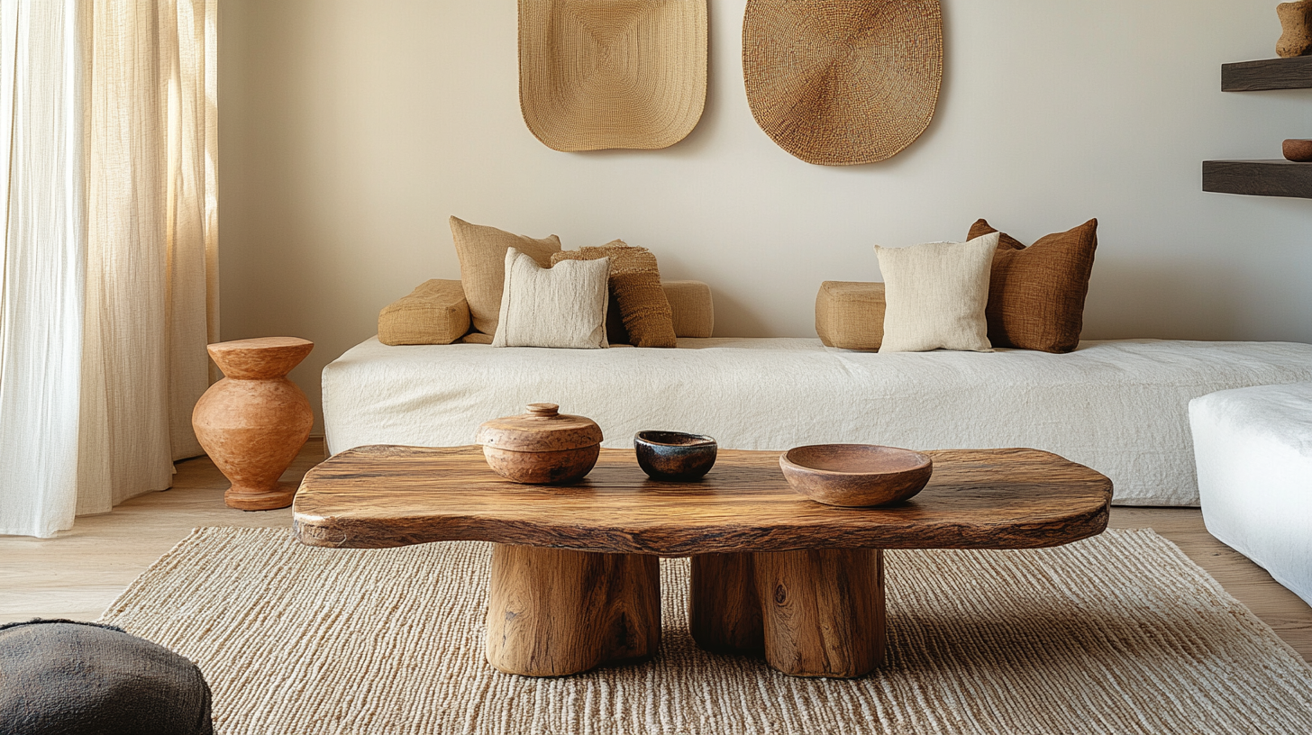 Table basse en bois massif pour salon décoration africaine