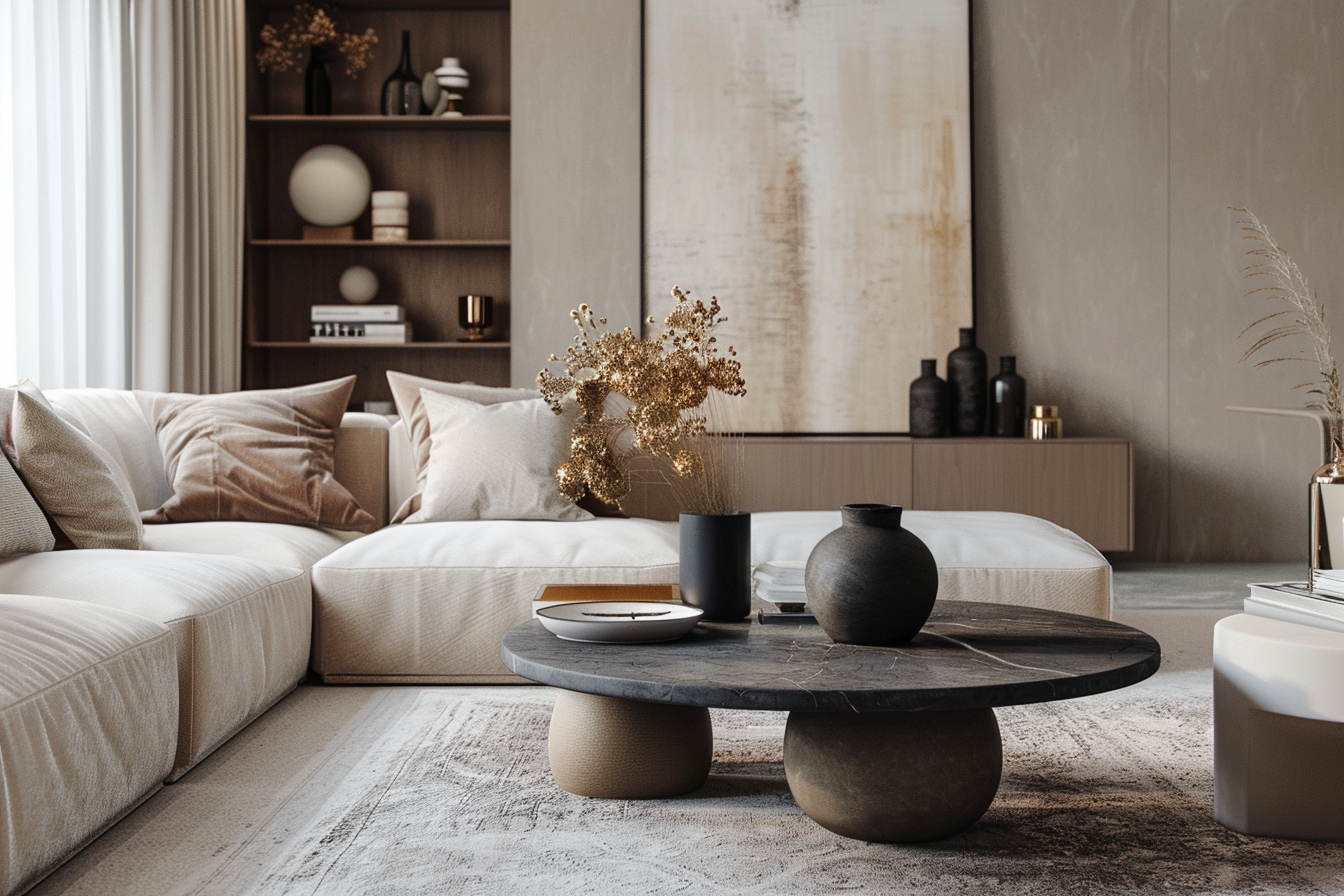 Comparaison entre une décoration de table basse ronde et une table basse rectangulaire