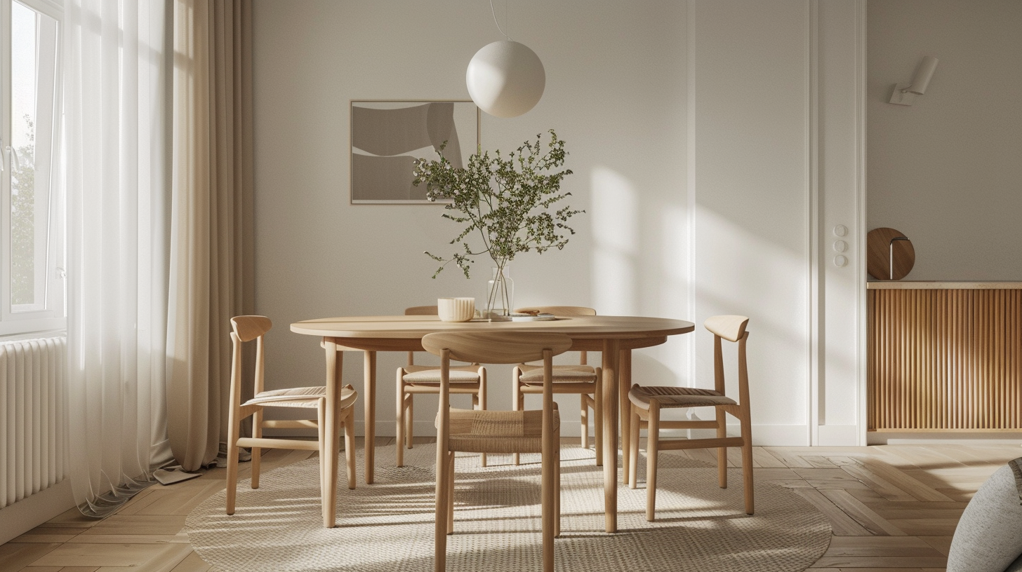 Table à manger ovale en bois de manguier pieds arche dans une salle à manger contemporaine, tendance ovale 2026 – Histoires Singulières