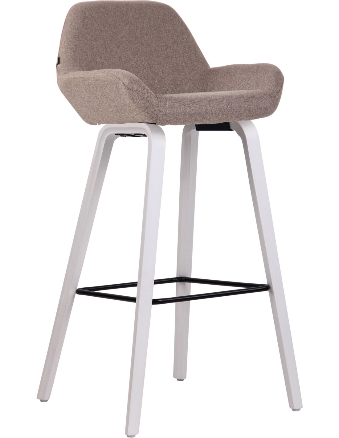 Tabouret de bar Roméo avec accoudoirs en polyester taupe pieds bois de chêne blanc – Histoires Singulières