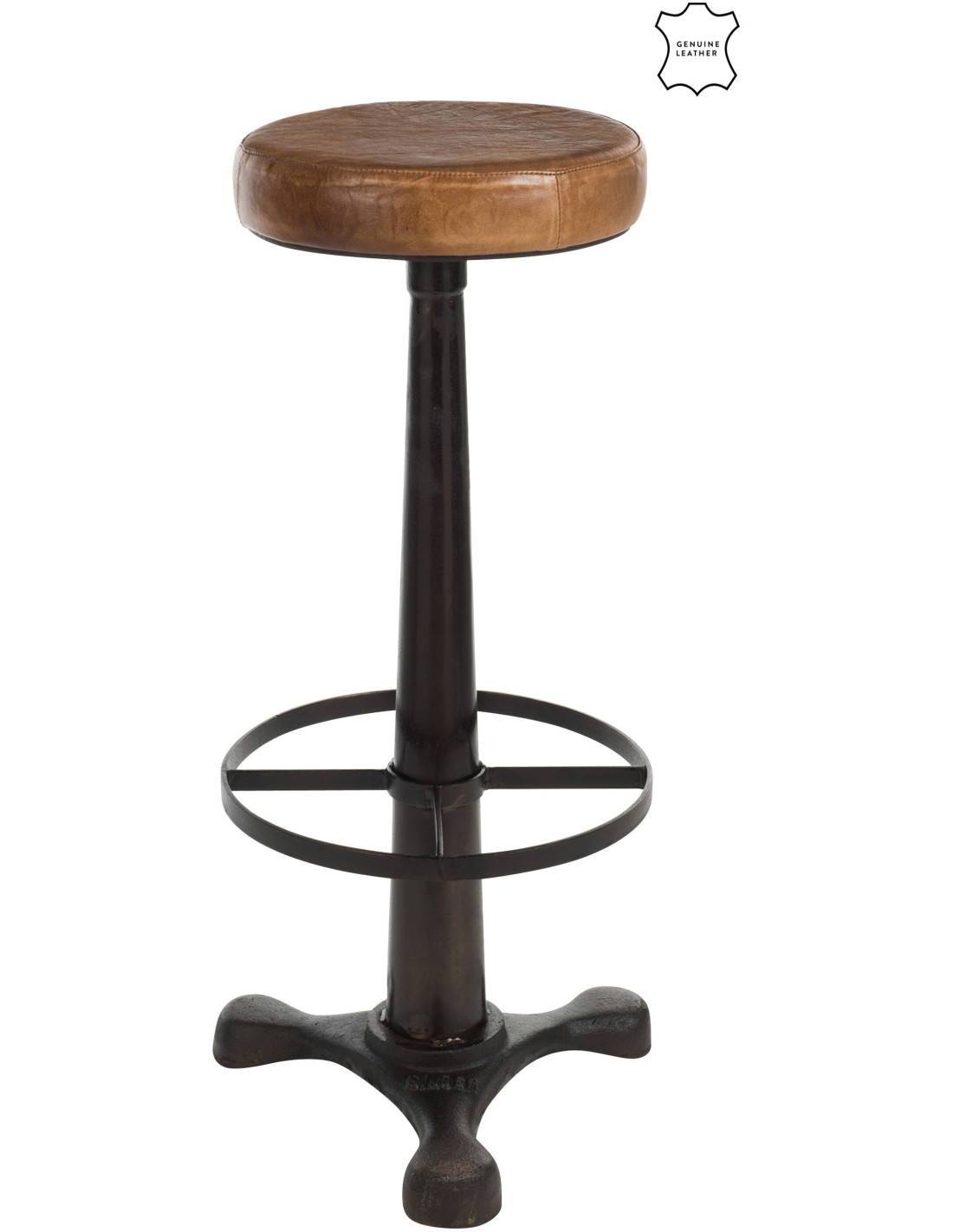 Tabouret de bar Bistro en cuir véritable marron piétement métal noir – Histoires Singulières