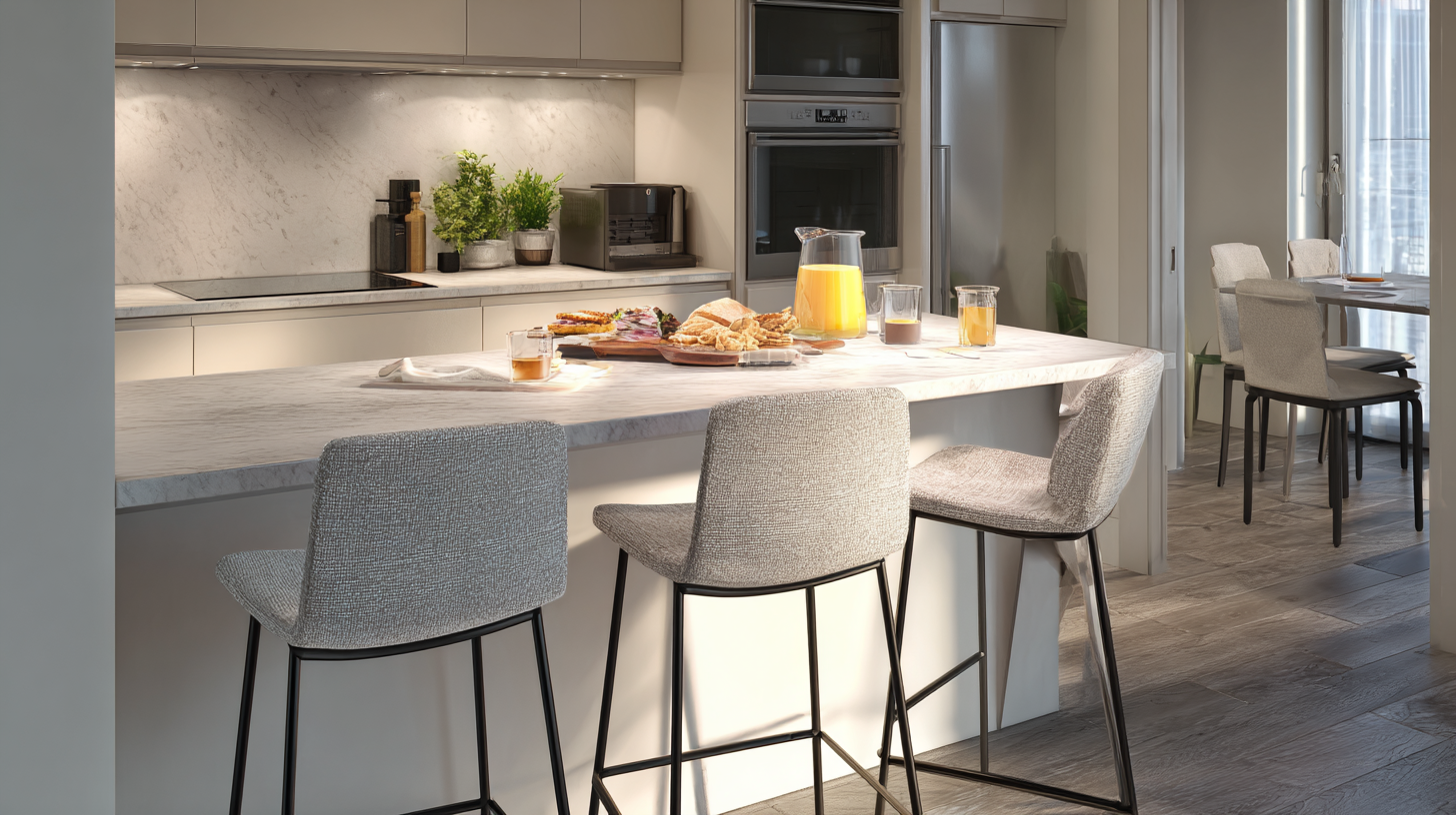 Deux usages du tabouret de bar : petit-déjeuner rapide et dîner plus long, intérieur tendance 2026