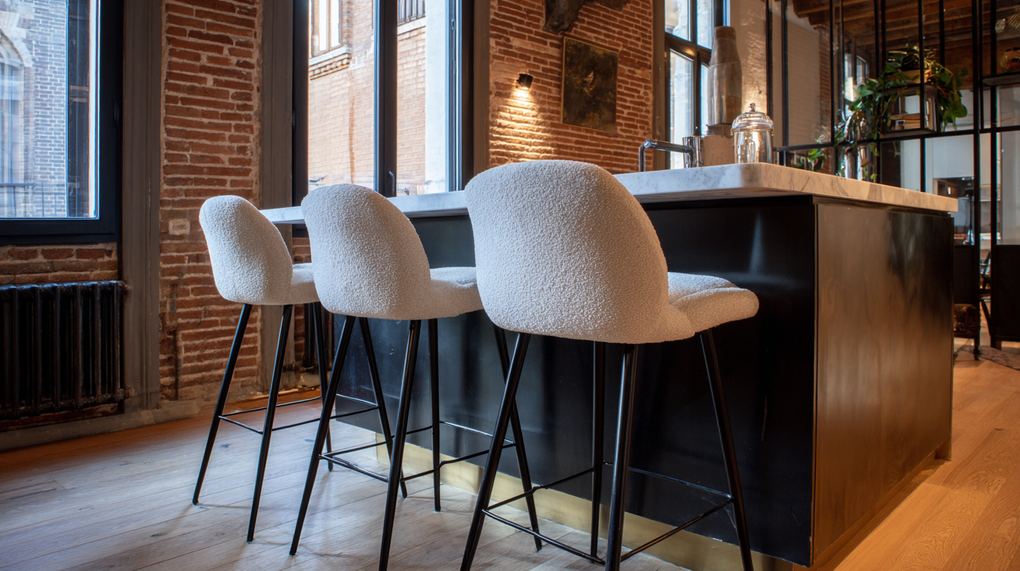 Tabouret de bar dossier enveloppant, confort premium, intérieur 2026
