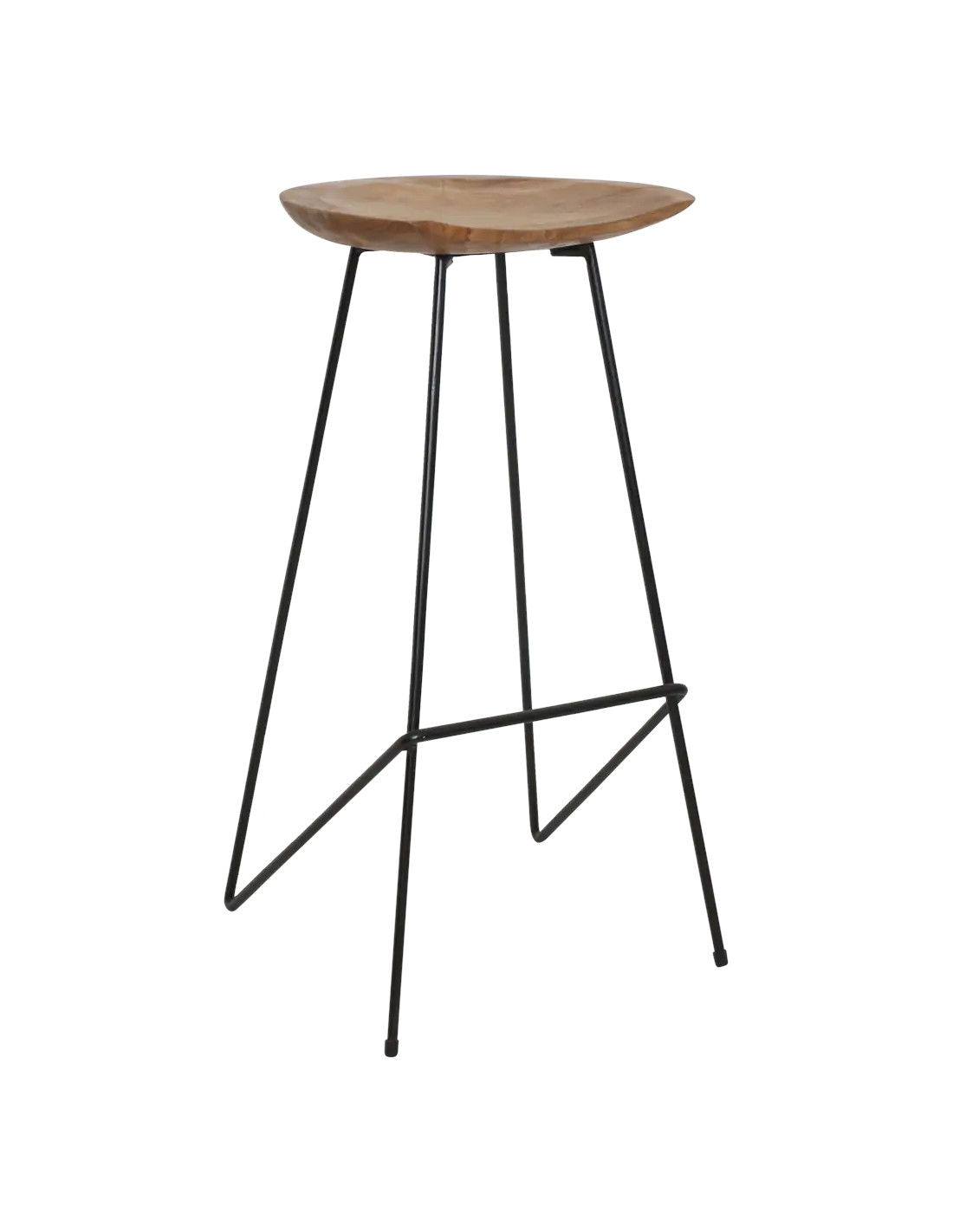 Tabouret de bar Loft industriel chic en bois de teck naturel piétement métal noir – Histoires Singulières