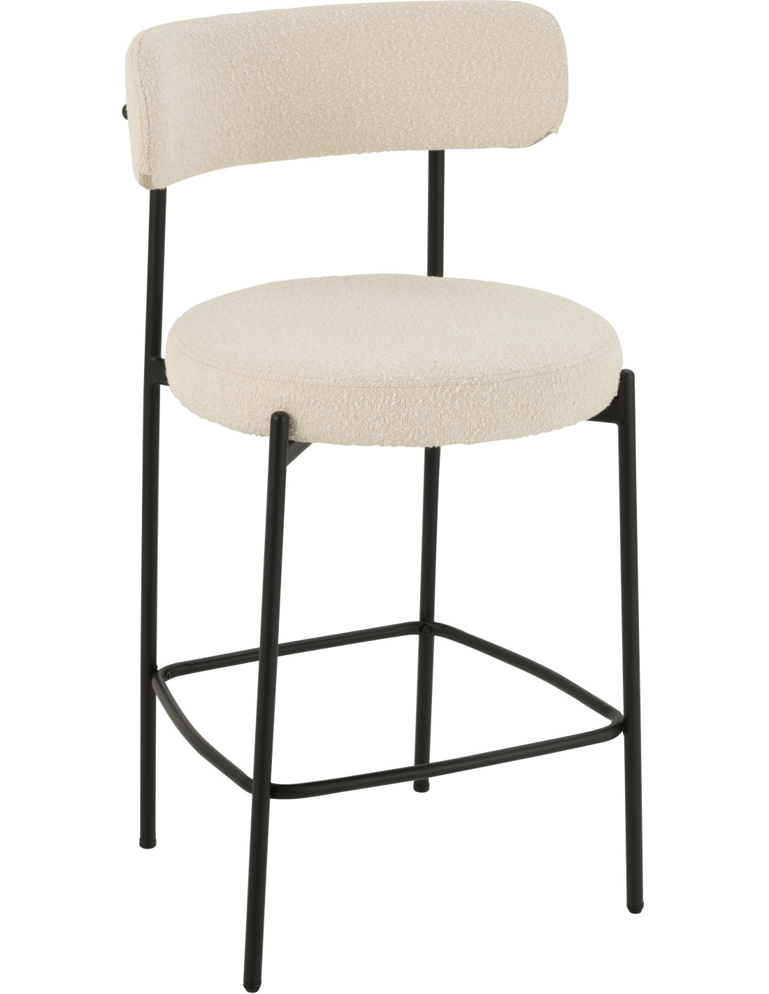 Tabouret de bar Finy en bouclette blanc avec dossier piétement métal noir – Histoires Singulières