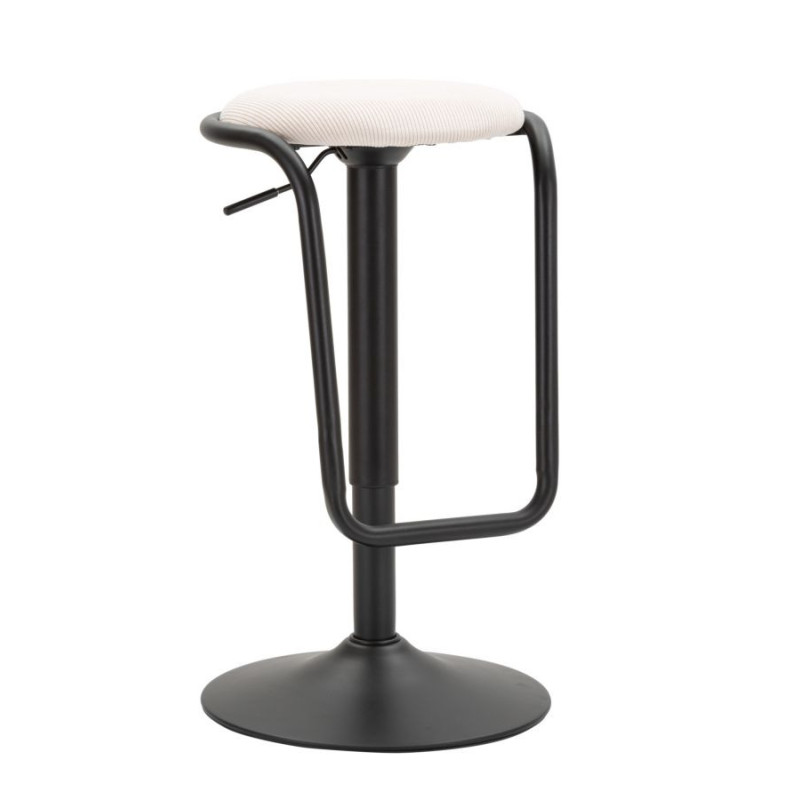 Tabouret de bar Destiny réglable en velours côtelé blanc crème piétement métal noir – Histoires Singulières