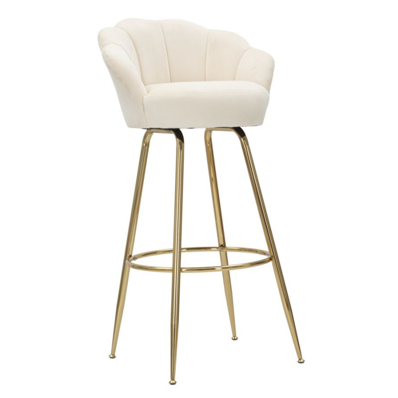 Tabouret de bar Vienna Coquillage en velours blanc crème piétement métal doré – Histoires Singulières