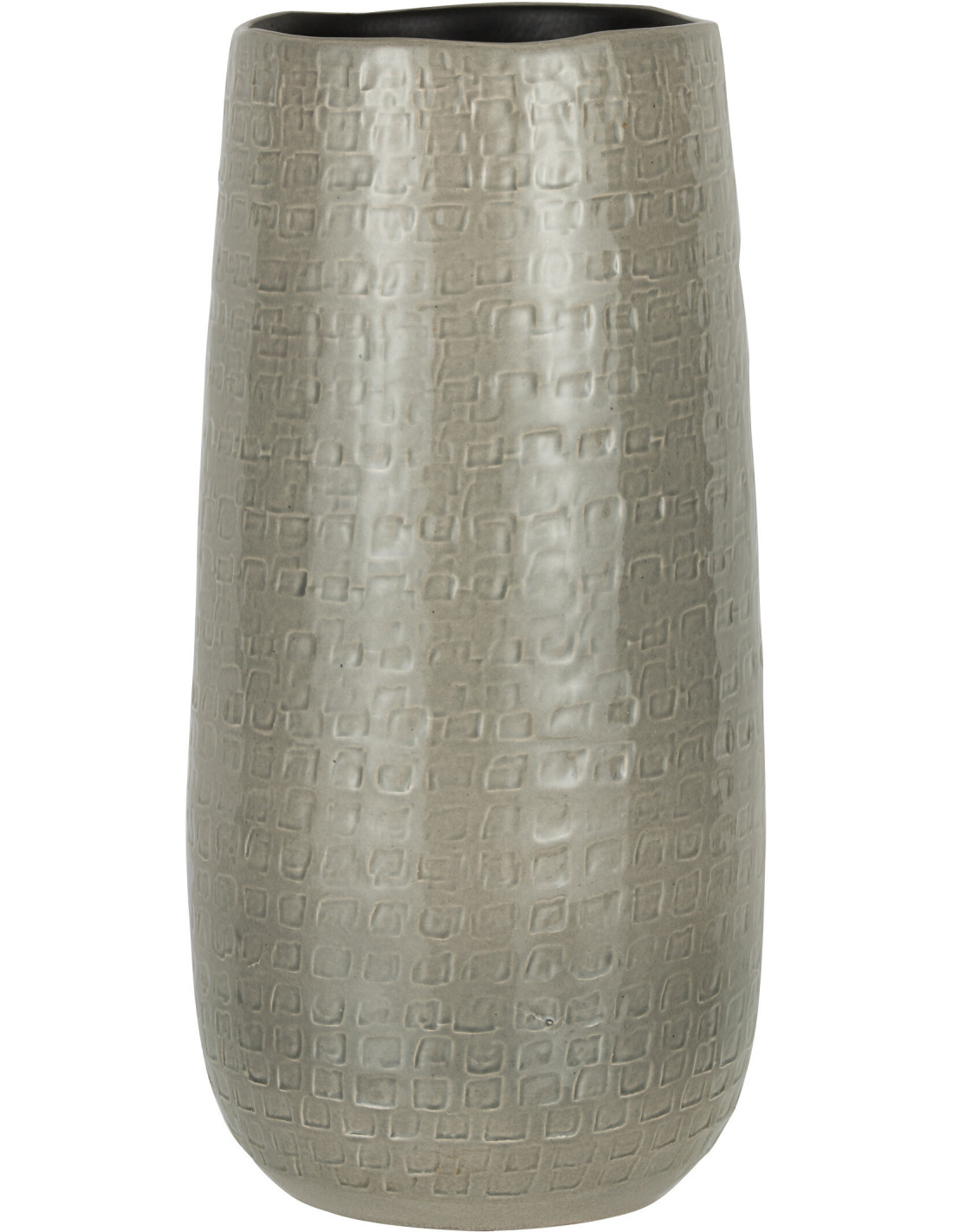 Vase Aloko cylindrique H40cm céramique gris clair motif carrés J-Line graphisme géométrique sobre qui modernise un intérieur naturel