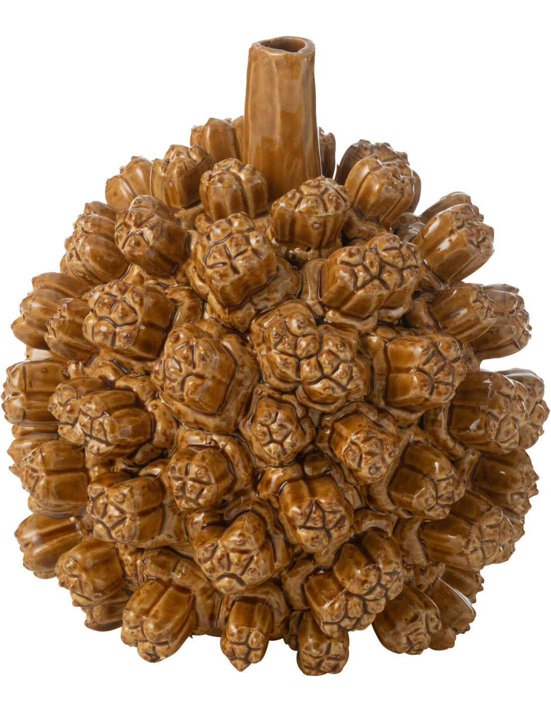 Vase original boule Saki en céramique jaune moutarde, hauteur 21 cm, forme sphérique expressive