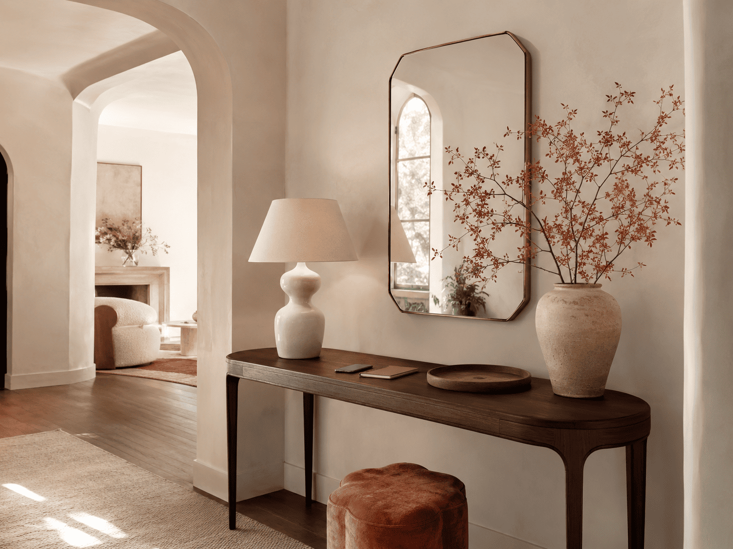 Console design dans une entrée chaleureuse pour demander un conseil personnalisé avant achat